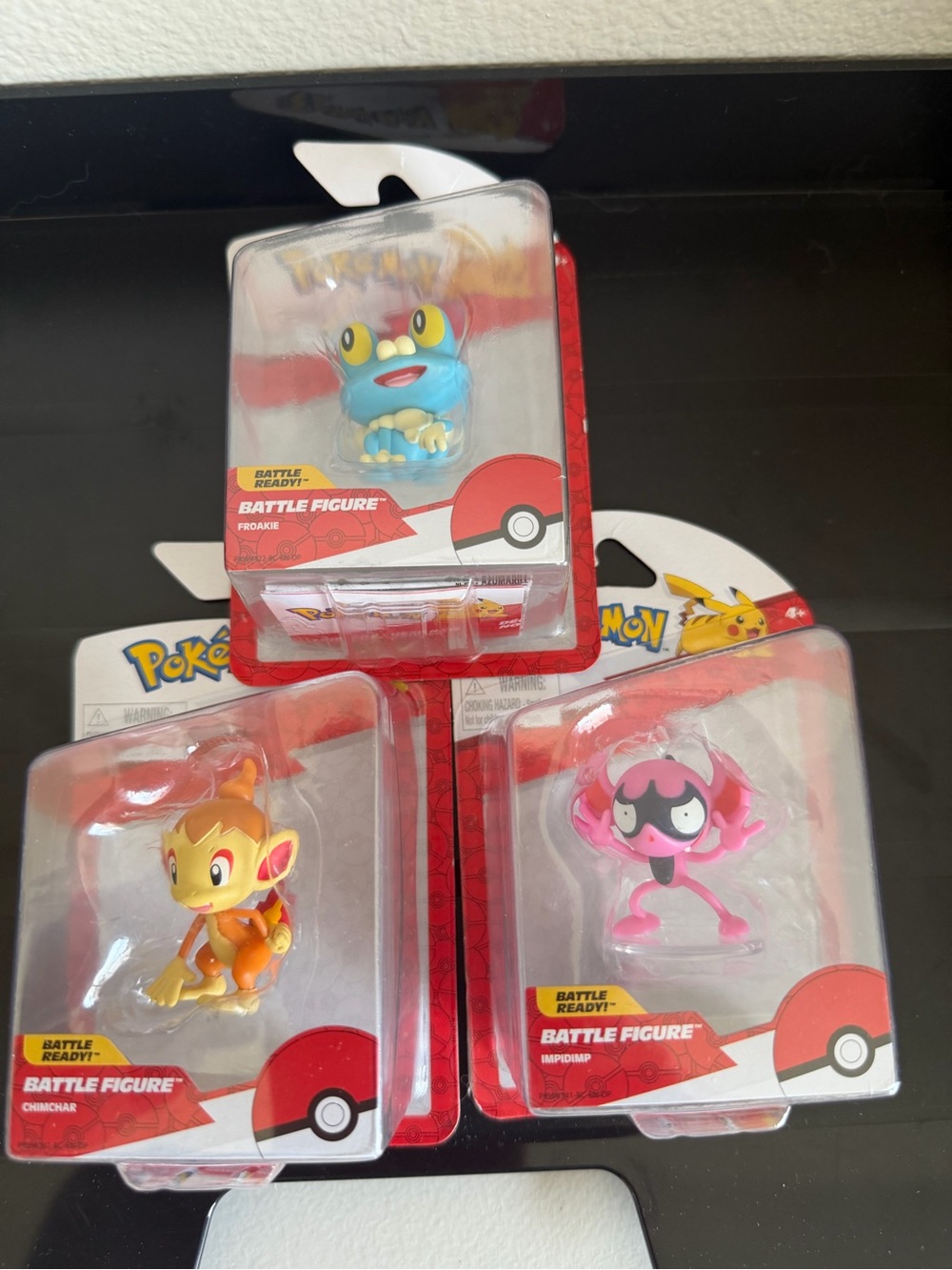 Pokemon Battle Figure Bundle - Blue Froakie, Orange Chimchar & Pink Impidimp